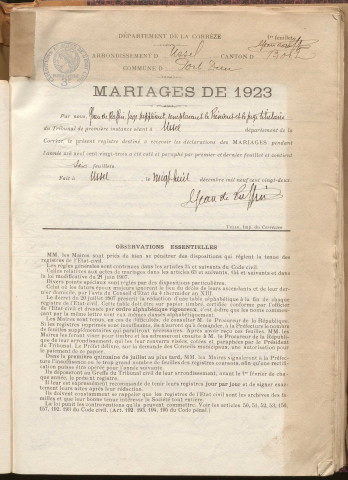 Naissances, mariages, décès (1923-1932).