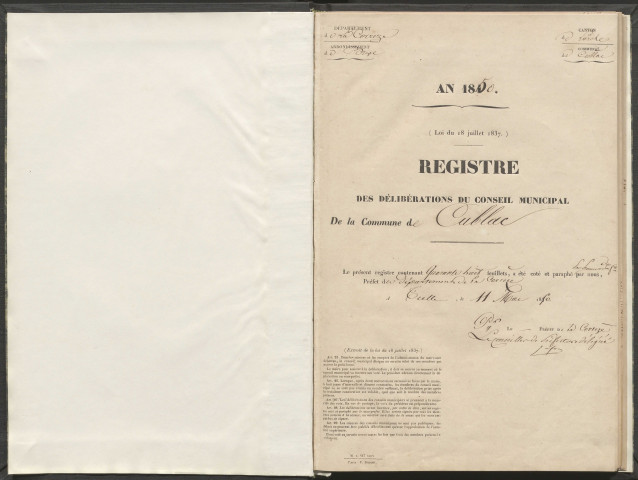Délibérations du conseil municipal. 12 mai 1850-08 novembre 1857
