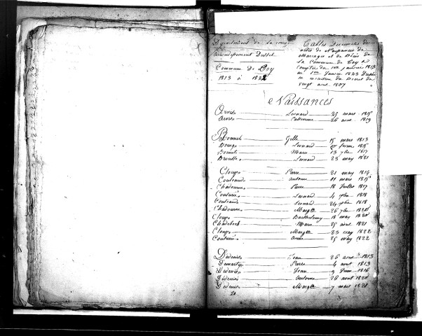 Tables décennales des naissances (1813-1822)