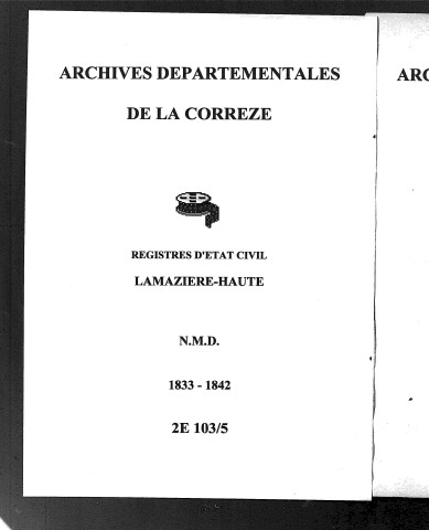 Naissances, mariages, décès (1833-1842)