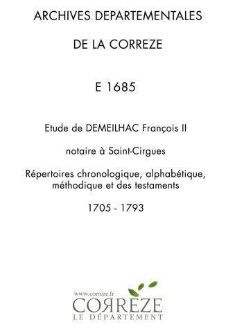 Répertoire chronologique : 1705-1793