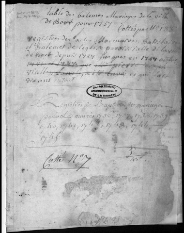 Baptêmes, mariages, sépultures (1737-1769)