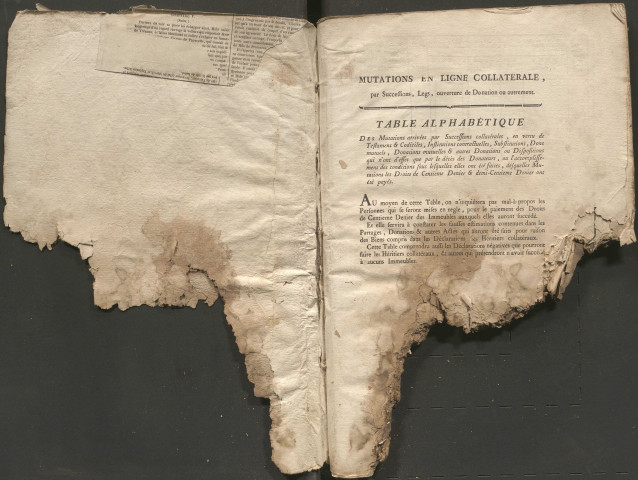 Table alphabétique des mutations en ligne collatérale par successions, legs, ouverture de donation ou autrement.