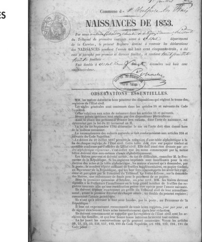 Naissances, mariages, décès (1853-1862)
