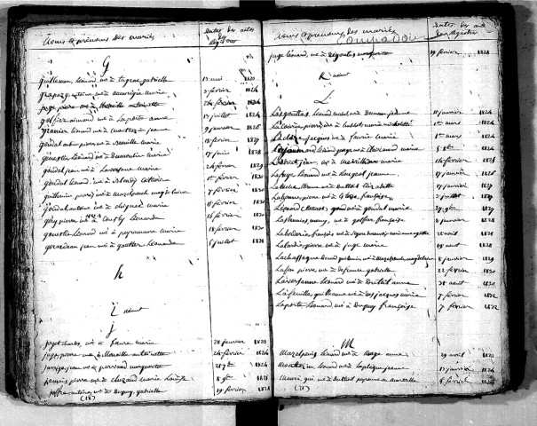 Tables décennales des mariages (1823-1832)