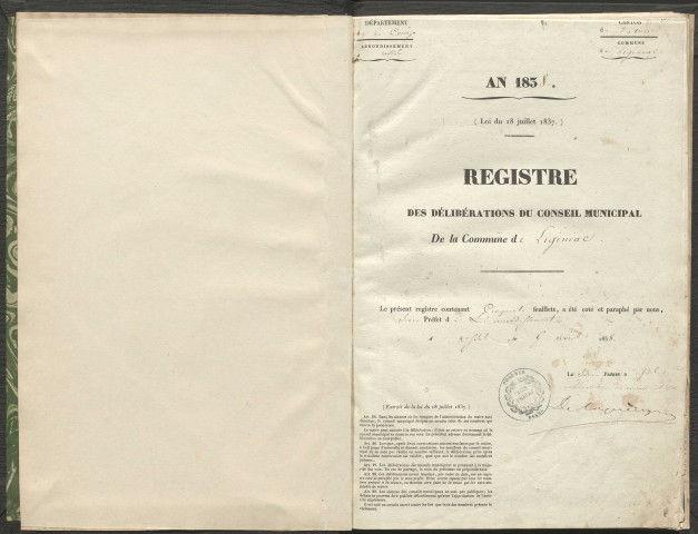 Délibérations du conseil municipal. 13 mai 1838-13 mai 1860