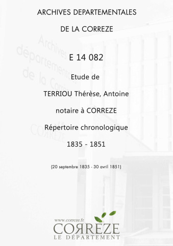 Répertoire chronologique : 20 septembre 1835-30 avril 1851