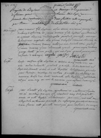 Baptêmes, mariages, sépultures (1763-1792)