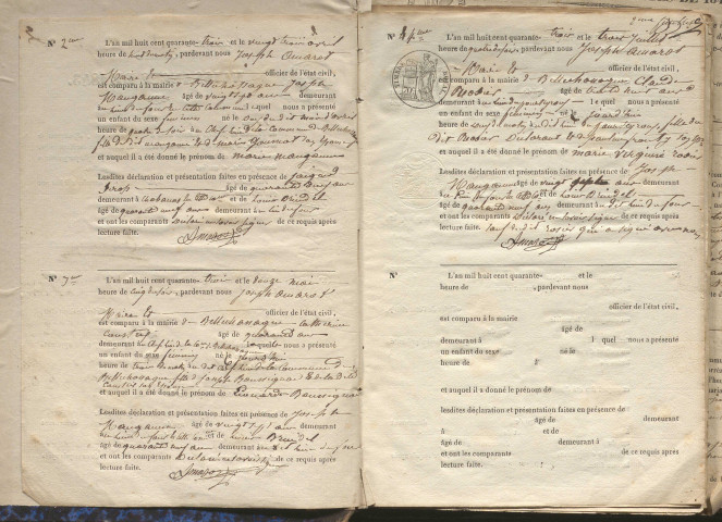 Naissances, mariages, décès (1843-1852)