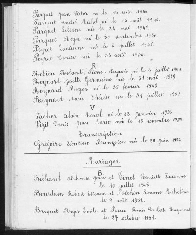 Tables décennales des mariages (1943-1952)