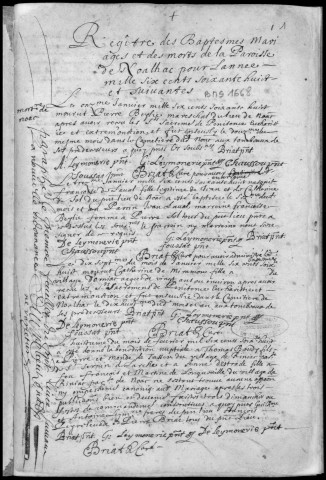 Baptêmes, mariages, sépultures (1668-1700)