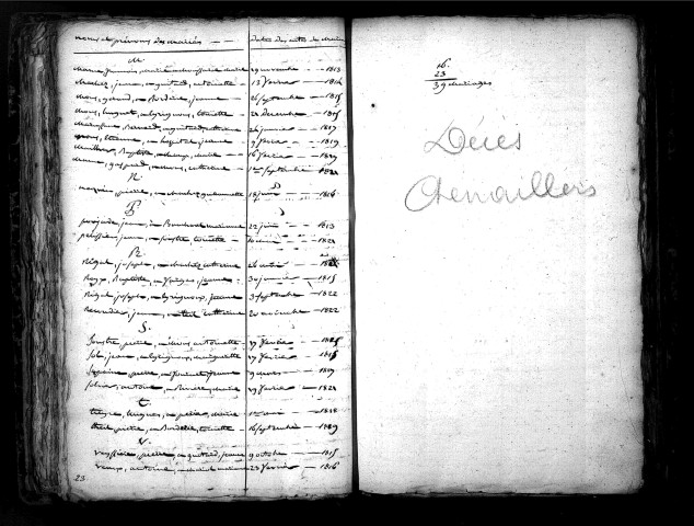 Tables décennales des mariages (1813-1822)