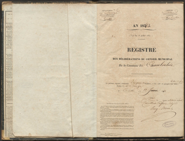 Délibérations du conseil municipal. 14 mai 1843-17 septembre 1849