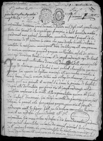Naissances, mariages, décès (1793-1802)