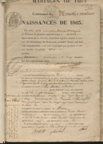 Naissances, mariages, décès (1863-1872)
