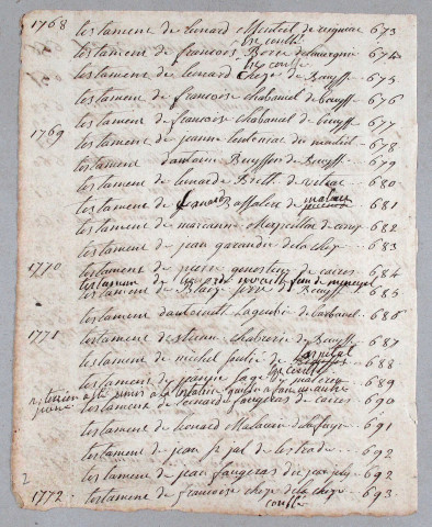 Table des testaments: 4 août 1763-5 ventôse an VII