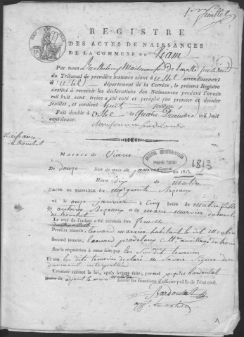 Naissances, mariages, décès (1813-1822)