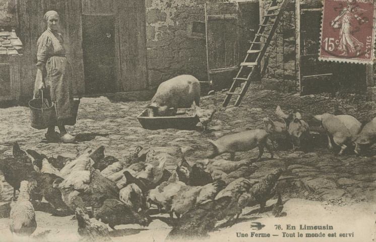 Folklore : "76. En Limousin - Une ferme - Tout le monde est servi".