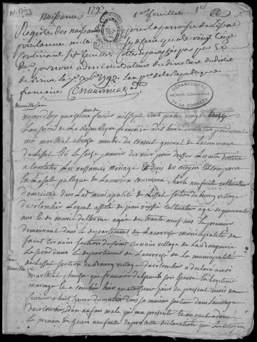 Naissances, mariages, décès (1793-1802)