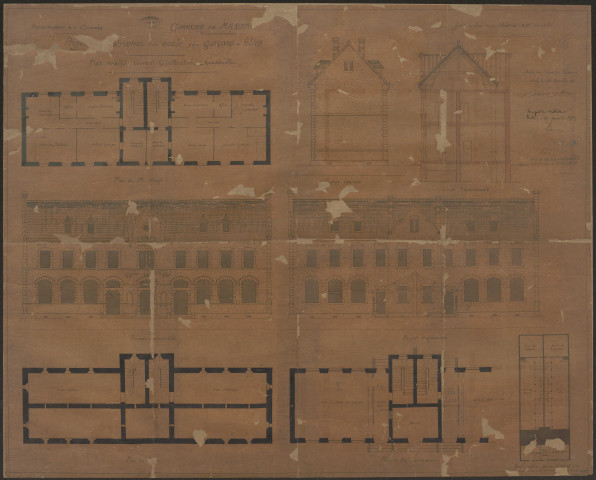 Ecoles. Ecole de garçons. Maison d'école double au bourg. Ecole de La Rivière.