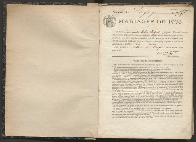 Mariages (1903-1921).