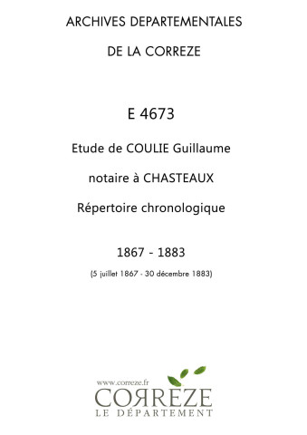 Répertoire chronologique : 5 juillet 1867-30 décembre 1883