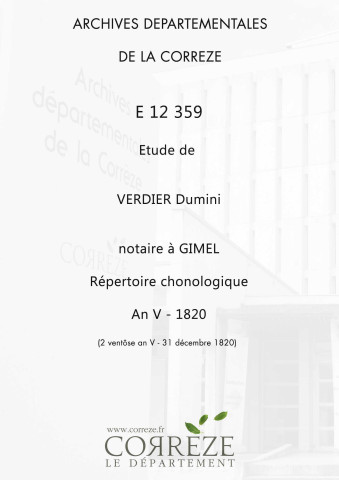 Répertoire chronologique : 2 ventôse an V-31 décembre 1820