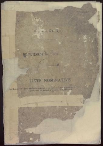 Classe 1876 : registre matricule des hommes domiciliés dans la circonscription de Brive.