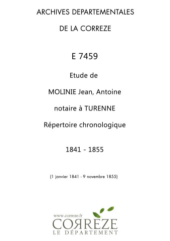 Répertoire chronologique : 1 janvier 1841-9 novembre 1855