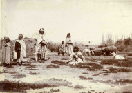 Le berger avec ses chèvres et ses moutons.