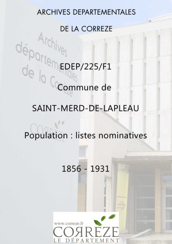 Population : listes nominatives. 1856-1931