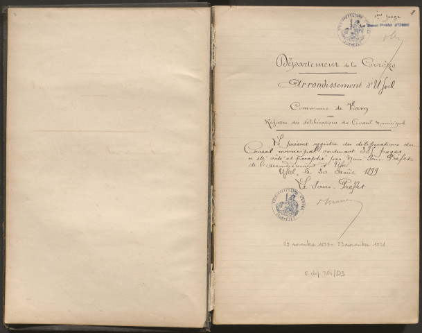 Délibérations du conseil municipal. 29 novembre 1899-23 novembre 1921