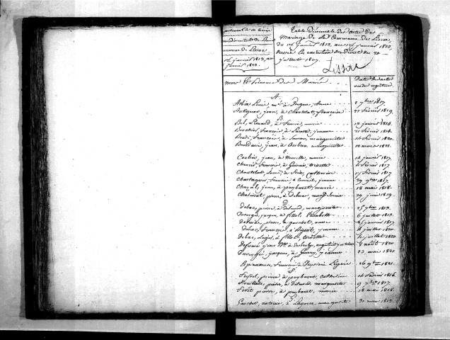 Tables décennales des mariages (1813-1822)