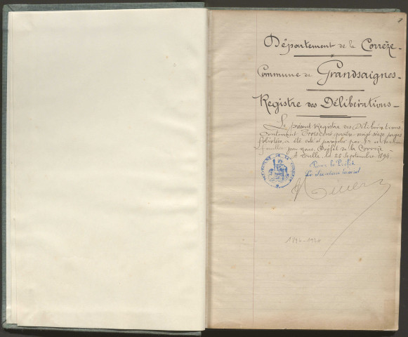 Délibérations du conseil municipal. 07 octobre 1894-07 septembre 1924