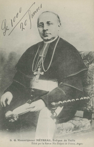 Tulle : "S.G. Monseigneur Métreau, évêque de Tulle".