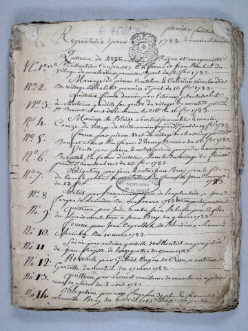 Répertoire chronologique : 2 février 1783-29 fructidor an III