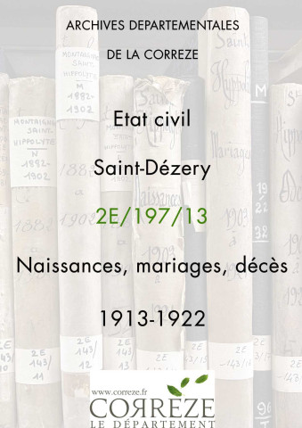 Naissances, mariages, décès (1913-1922).