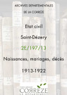 Naissances, mariages, décès (1913-1922).