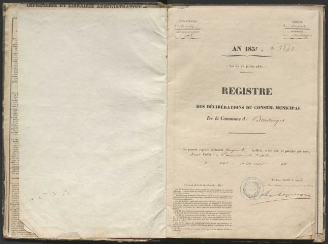 Délibérations du conseil municipal de Barsanges. 13 mai 1838-20 mai 1840