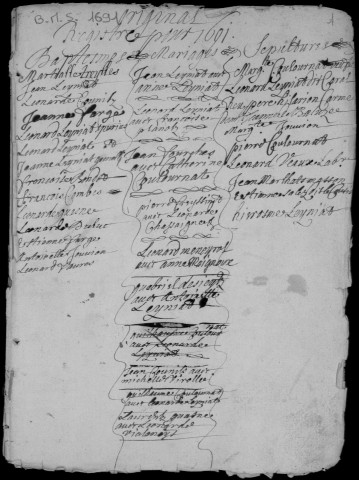 Baptêmes, mariages, sépultures (1691-1718)