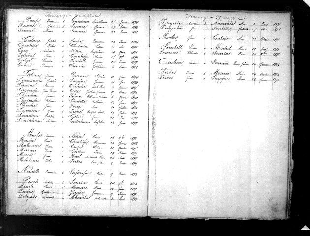 Tables décennales des mariages (1873-1882)