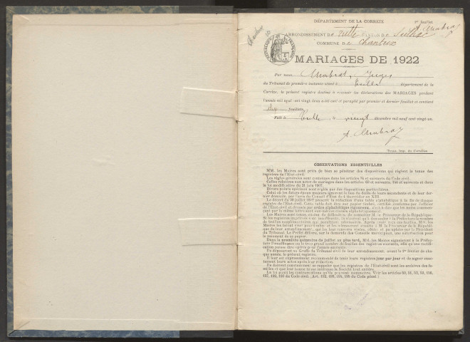 Mariages (1922-1932).