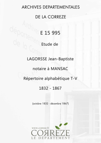 Répertoire alphabétique : A-V