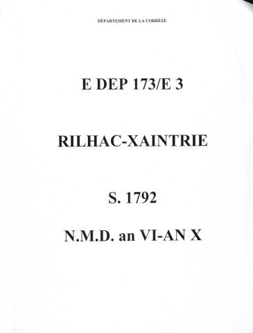 Sépultures, naissances, mariages, décès (1792-1802)