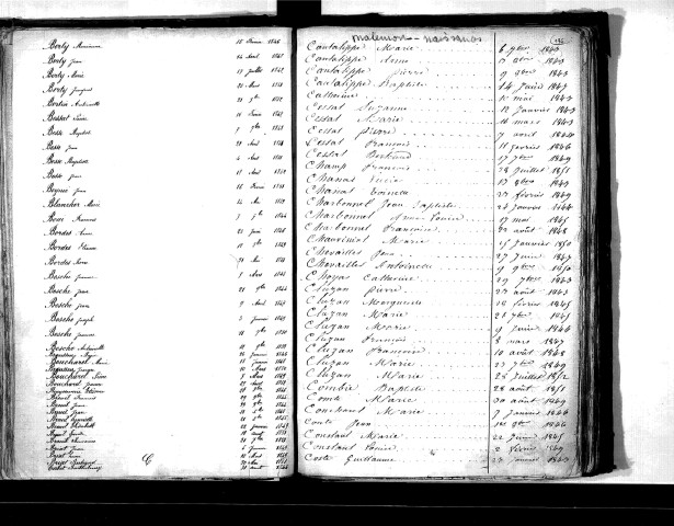 Tables décennales des décès (début à Favard) (1843-1852)