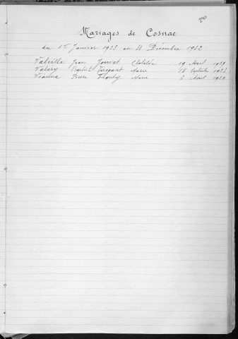 Tables décennales des mariages (1923-1932)
