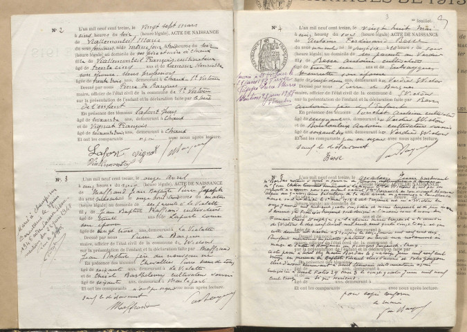 Naissances, mariages, décès (1913-1922).