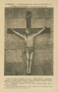 Saint-Angel : "St-ANGEL - Christ en bois sur croix en bois (XVIe s.) - L'Homme de douleurs (chanté par David et Isaie) - Front et cheveux tachetés de sang : visage émacié à pommettes saillantes ; bouche entr'ouverte et, comme la langue, pleine de sang ; poitrine décharnée dont on compterait les os - Et ! singularité, blessure au côté droit, muscles tendus par le poids d'un cadavre. Quel réalisme impressionnant ! mais nullement brutal comme celui des Christs de Colmar et de Carlsruhe".