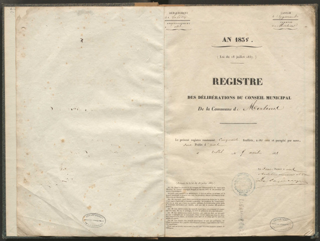 Délibérations du conseil municipal. 12 mai 1844-17 mai 1874