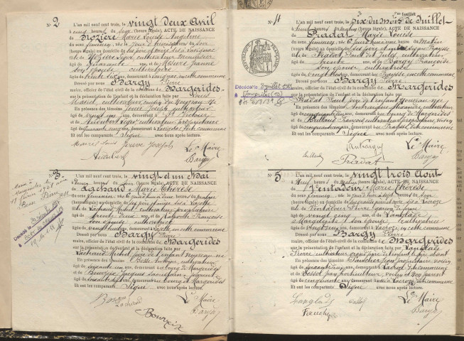 Naissances, mariages, décès (1903-1912).